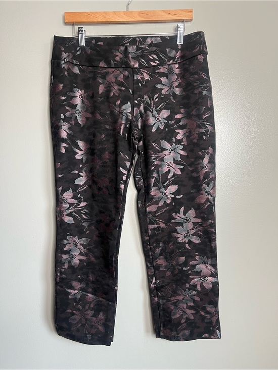 Soft Surroundings Pants - Soft Surroundings black pink shiny floral pants size 12 petite holiday party